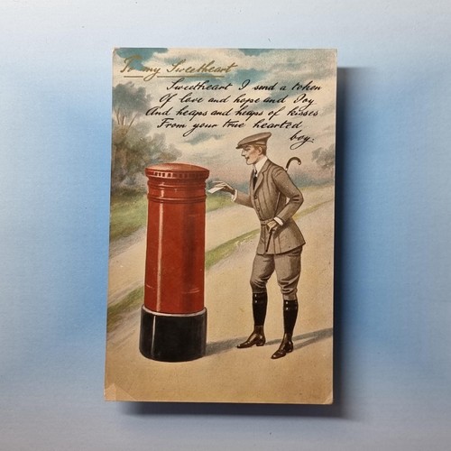 Red pillar post box postcard - pillar,