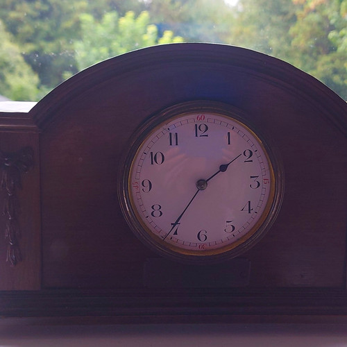 Brown wooden mantel clock - wooden,
