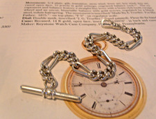 Pocket Watch Chain Or Bracelet Sterling Silver Figaro Link Albert  & T Bar 1970s