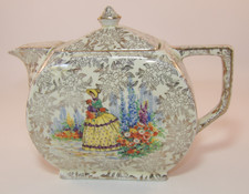 Antique Empire Ivory Ware 1 1/2 Pint Crinoline Lady Teapot 1930s Excellent