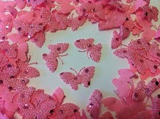 50 Pink Fabric Glittery Dotted Butterflies for Card, Scrapbooking and Wedding