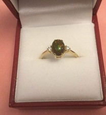 9ct Yellow Gold Black Opal & Diamond Ring Size N 1/2