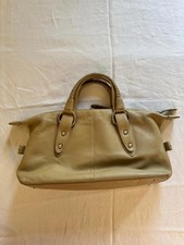Taupe Tula Genuine Leather Shoulder Bag With Braided Handles And Zip Closure