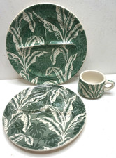 VINTAGE WALLACE CHINA 3pc LOT GRILL PLATES MUG SHADOWLEAF GREEN RESTAURANT WARE