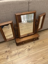 Vintage Solid Pine Wood Triple Dressing Table Mirror Drawer Adjustable Mirrors