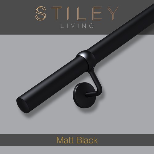 Matt black stair handrail wall - matt,