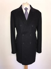 CHARLES TYRWHITT -Mens Long NAVY BLUE WOOL & CASHMERE COAT - 48 Reg - WORN TWICE