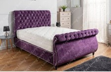 LUXURY SWAN SLEIGH BED UPHOLSTERED NAPLES FRAME DOUBLE& KING MATTRESS &STORAGE