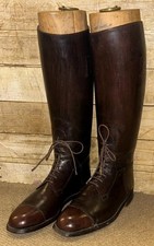 Vintage Military English Brown Leather Laced Ankle Riding Boots & Trees Size 10