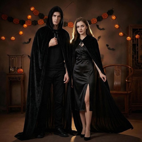 Black hooded cloak maxi - hooded, cape