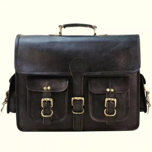 Black goat leather messenger - black,