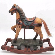 Vtg 1950's Wooden Hand Craved Carousel Rocking Horse w/ Horsehair Tail Painted