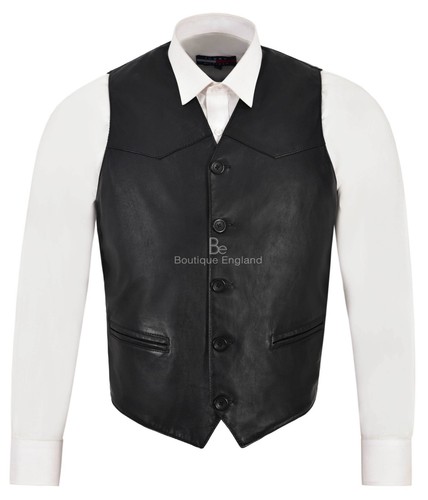 Men leather waistcoat black - leather,