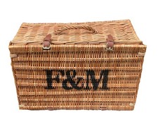FORTNUM AND MASON RECTANGULAR WICKER BASKET LEATHER STRAPS 20 x 12.5 x 9 INCHES