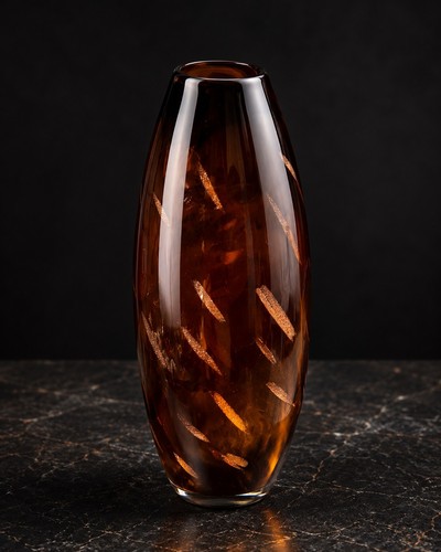 Large amber art glass vase - glass,