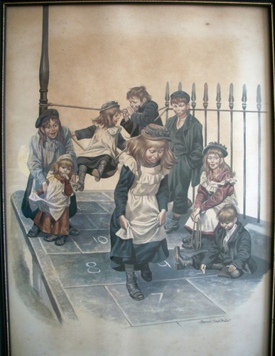 Vintage art print hopscotch - art, by
