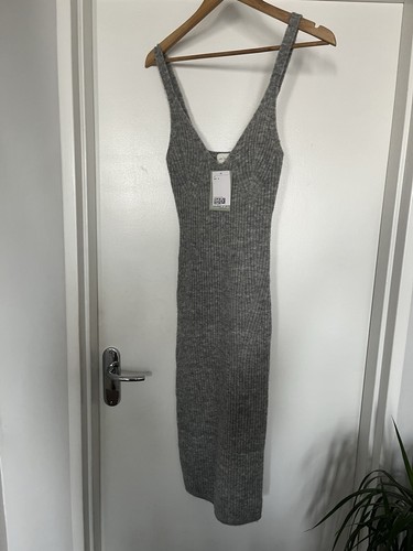 Grey ribbed knitted - knitted, dress