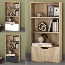 4 Tier Wooden Bookcase Cupboard with Doors Storage Shelving Display Cabinet Unit