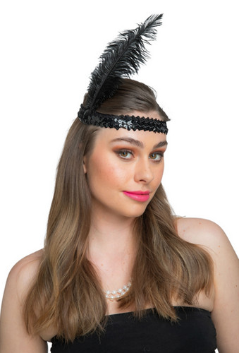 Flapper headband black feather - black,