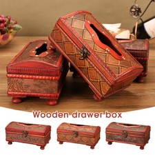 Household Wooden Tissue Box Vintage Crafts Drawer Paper Box Decoration