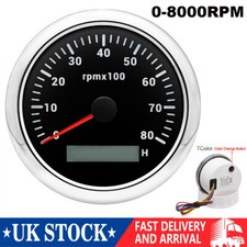 85mm Marine LCD Tachometer Gauge 0-8000RPM Rev Counter 7 Colors LED for Car Boat
