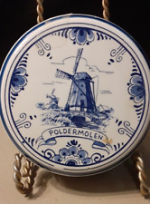 Delft Porcelain Dresser Trinket Dish With Lid Blue and White Windmills