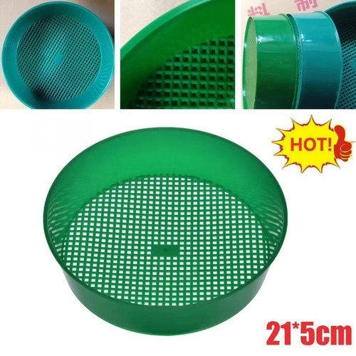 Green plastic garden sieve - garden,