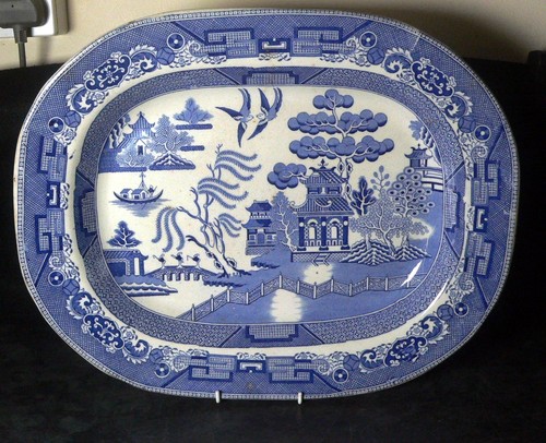 Antique willow pattern platter - antique,