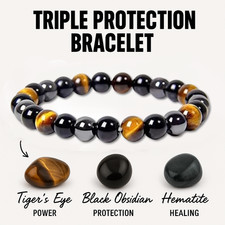 Triple Protection Bracelet 8mm Gemstone Hematite Tiger Eye Obsidian  Jewellery