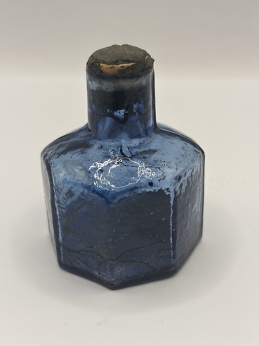Old blue glass inkwell with - blue,