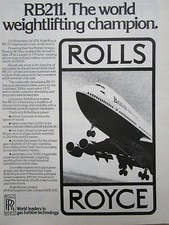 1/1978 PUB ROLLS-ROYCE RB211 ENGINES BOEING 747 BRITISH AIRWAYS ORIGINAL AD