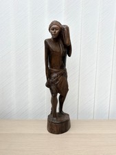 Antique African Woman Crocodile Tribal Wood Hand Carved Figure Sculpture 38cm