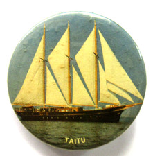 TAITU 3-Masted Sailing Yacht large 2.25" celluloid pinback button fb