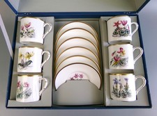 Royal Worcester Coffee Set ALPINE FLOWERS. 6 x Demitasse Cups. VTG bone china.