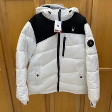 Spyder Men's Insulated Hooded Ski Jacket White Black M Medium Waterproof