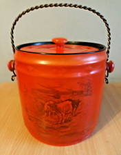 Rare H&K Tunstall Red/Orange Pottery Biscuit Barrel Wire Handle 