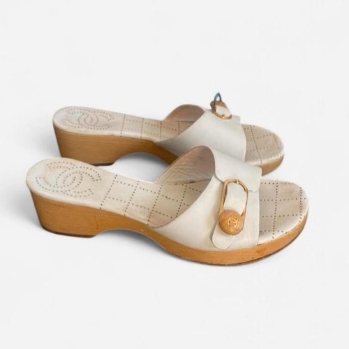 Chanel white leather wooden - chanel,