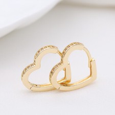 9CT GOLD LADIES HEART HOOP EARRINGS - Pair , 14mm Jewellery Gift For Women Girls