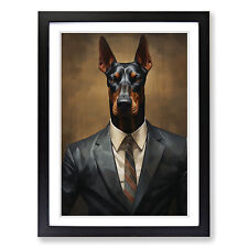Doberman in a Suit No.3 Framed Canvas Wall Art Print Poster Picture, Home Decor