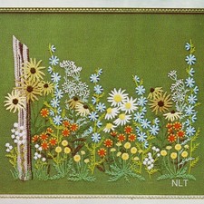 Vintage Crewel Embroidery Kit Beautiful Wild Wildflowers Mid Century MCM Cottage