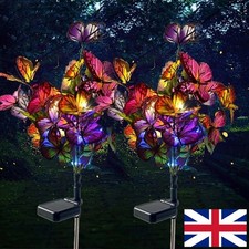 2X Solar Butterflies Flower Lights Outdoor Garden Stake Pathway LED Light Decor