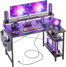 L Shaped Gaming Desk with Power Outlets & LED Lights, 120Cm Computer Corner Desk