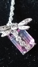 Vintage 1990-s 925 Sterling Silver Mystic Topaz Dragonfly Necklace in Box
