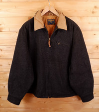 Vintage Woolrich Tweed Wool Bomber Barn Chore Jacket Coat XL Leather Collar