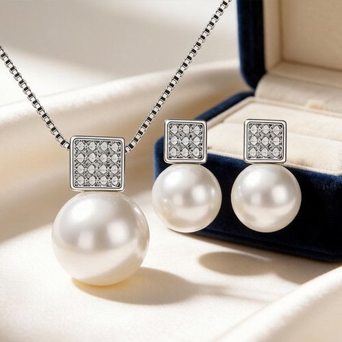 Square inlaid diamond pearl - inlaid,
