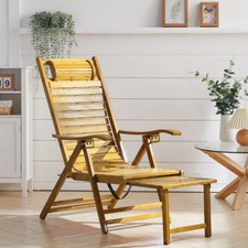 Wooden Slat Sun Lounger Deck Chair Outdoor Garden Balcony Recliner Sun Bed