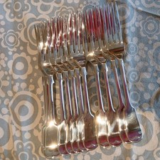 SET 12 VINTAGE SILVER PLATE FIDDLE PATTERN DESSERT FORKS THOMAS TURNER 