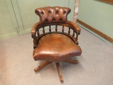 A Leather Hide Swivelling Desk Chair or Captains Chair