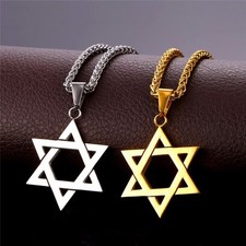 Large Silver Or Gold Star Of David Magen Necklace Jewish Pendant 22 Inch Chain