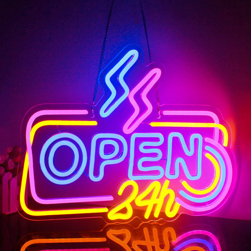 Open 24h neon sign colorful - open,